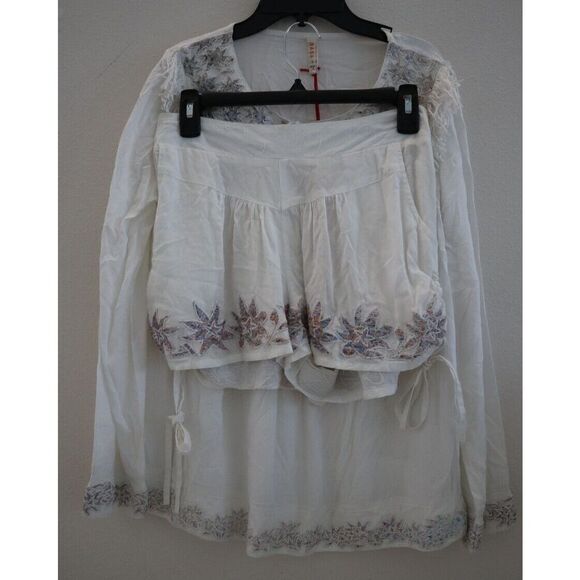 Anthropologie RAGA Women Sz S Eggshell Lotus Love Blouse & Drawstring Shorts Set - Picture 2 of 9